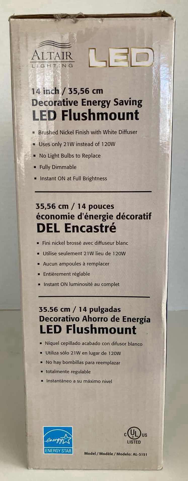 Photo 1 of ALTAIR LIGHTING BRUSHED NICKEL FINISH LED FLUSHMOUNT CEILING FIXTURE MODEL AL-3151 14”
