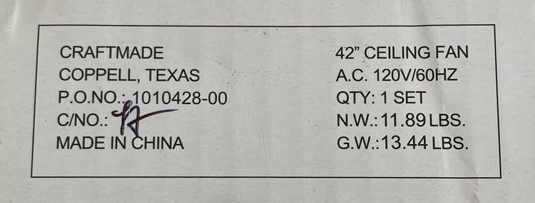 Photo 1 of CRAFTMADE 42” WYMAN 3-LIGHT WHITE WASHED OAK BLADES & WHITE FROSTED GLASS SHADES CEILING FAN