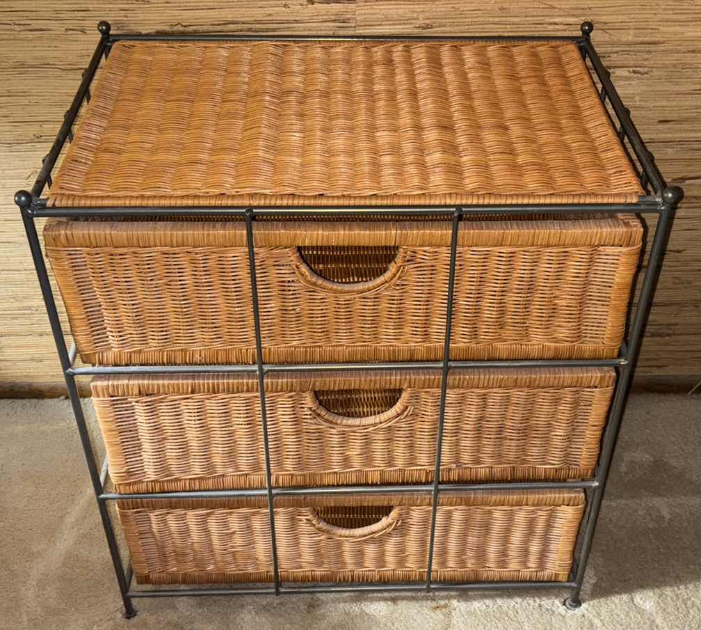 Photo 1 of WICKER/METAL 3 DRAWER STAND 16” X 24.5” H26.25”