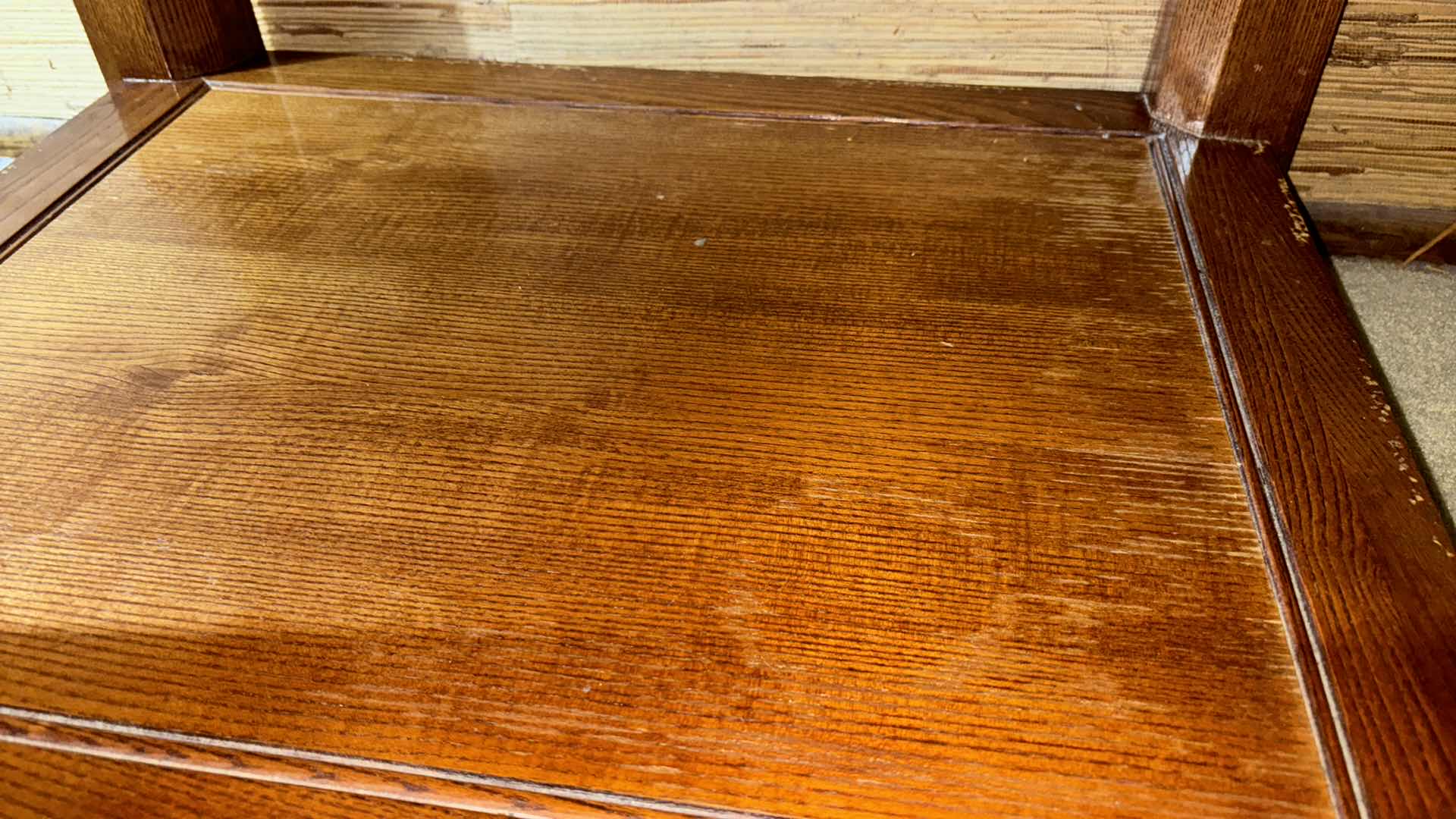 Photo 1 of VINTAGE WOOD END TABLE W GLASS TOP SURFACE 21” X 26.5” H 22”