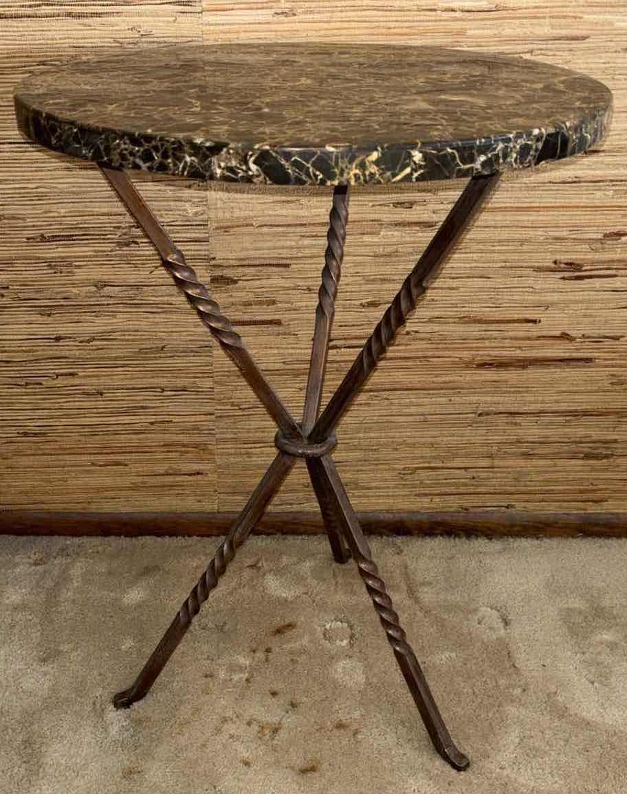 Photo 1 of BRONZED CAST IRON SIDE TABLE W MARBLE TOP (MADE IN THE PHILIPPINES)