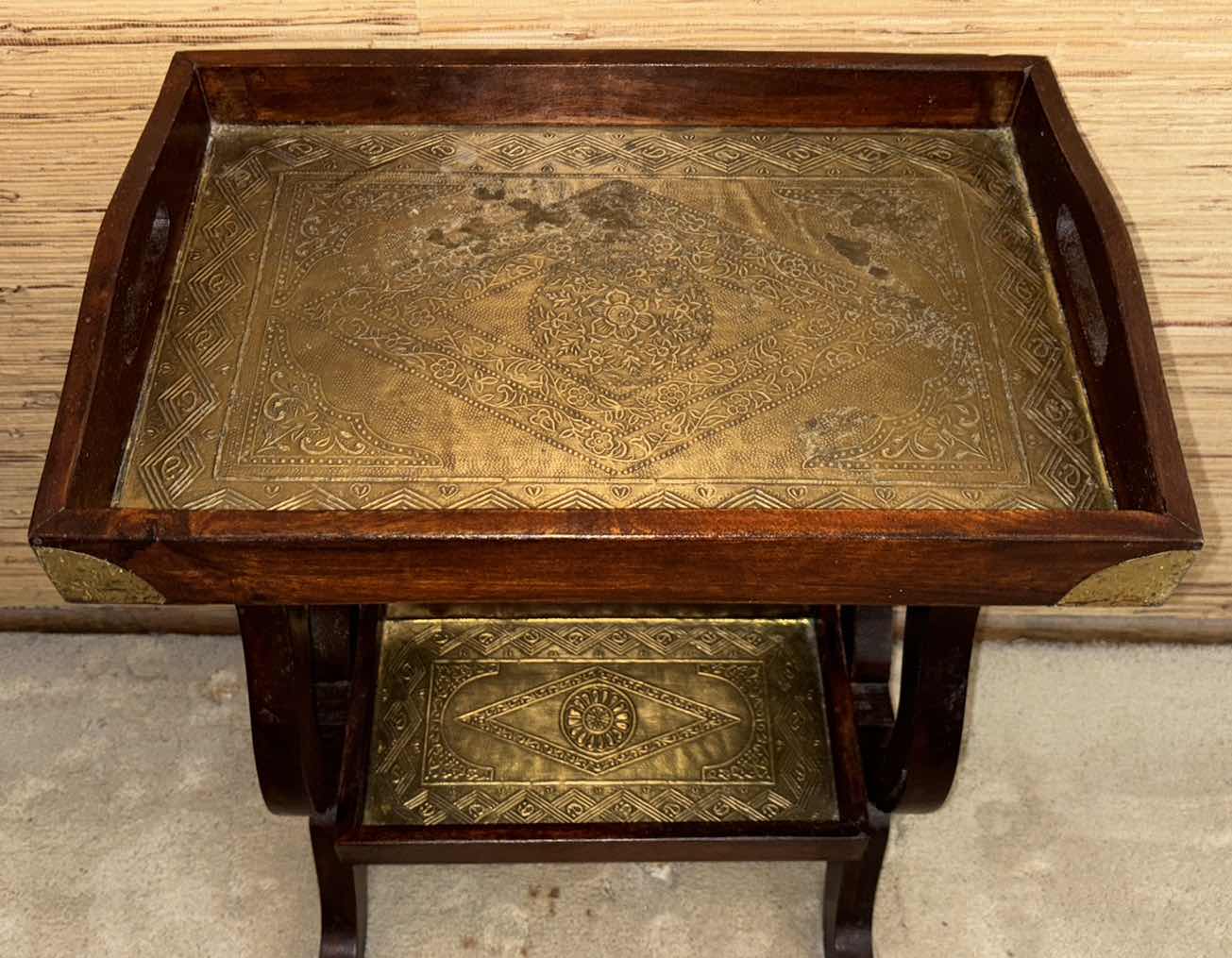 Photo 1 of PIER 1 IMPORTS MOCHA SARI TRAY WOOD END TABLE 12” X 18” H26”
