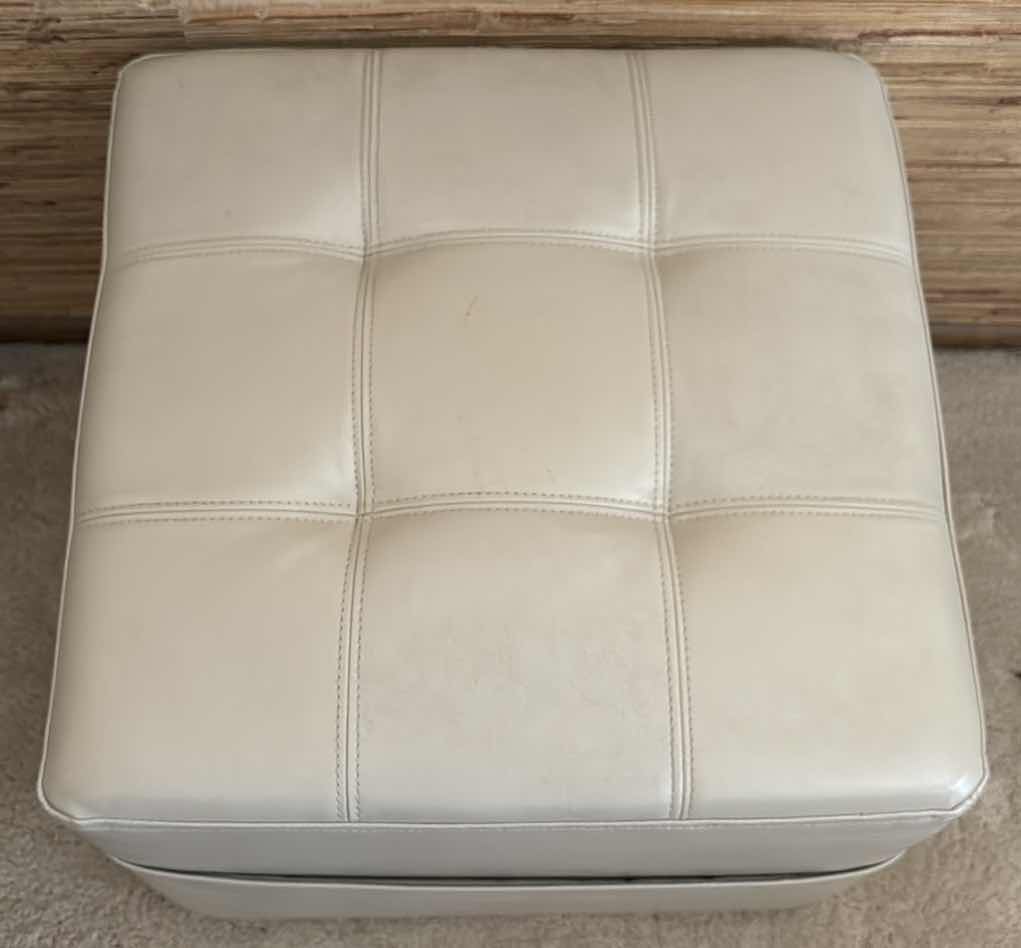 Photo 1 of PIER 1 IMPORTS MID CENTURY MODERN POUF TUFTED SQUARE OTTOMAN W MAGAZINE FLAP 19.5” X 19.5” H17.25”