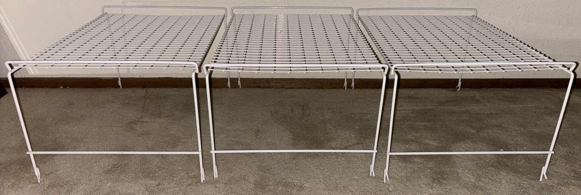 Photo 1 of 3 PC STACKABLE WIRE SHELVES (EACH SHELF 15.5” X 21.75” H11.75”)
