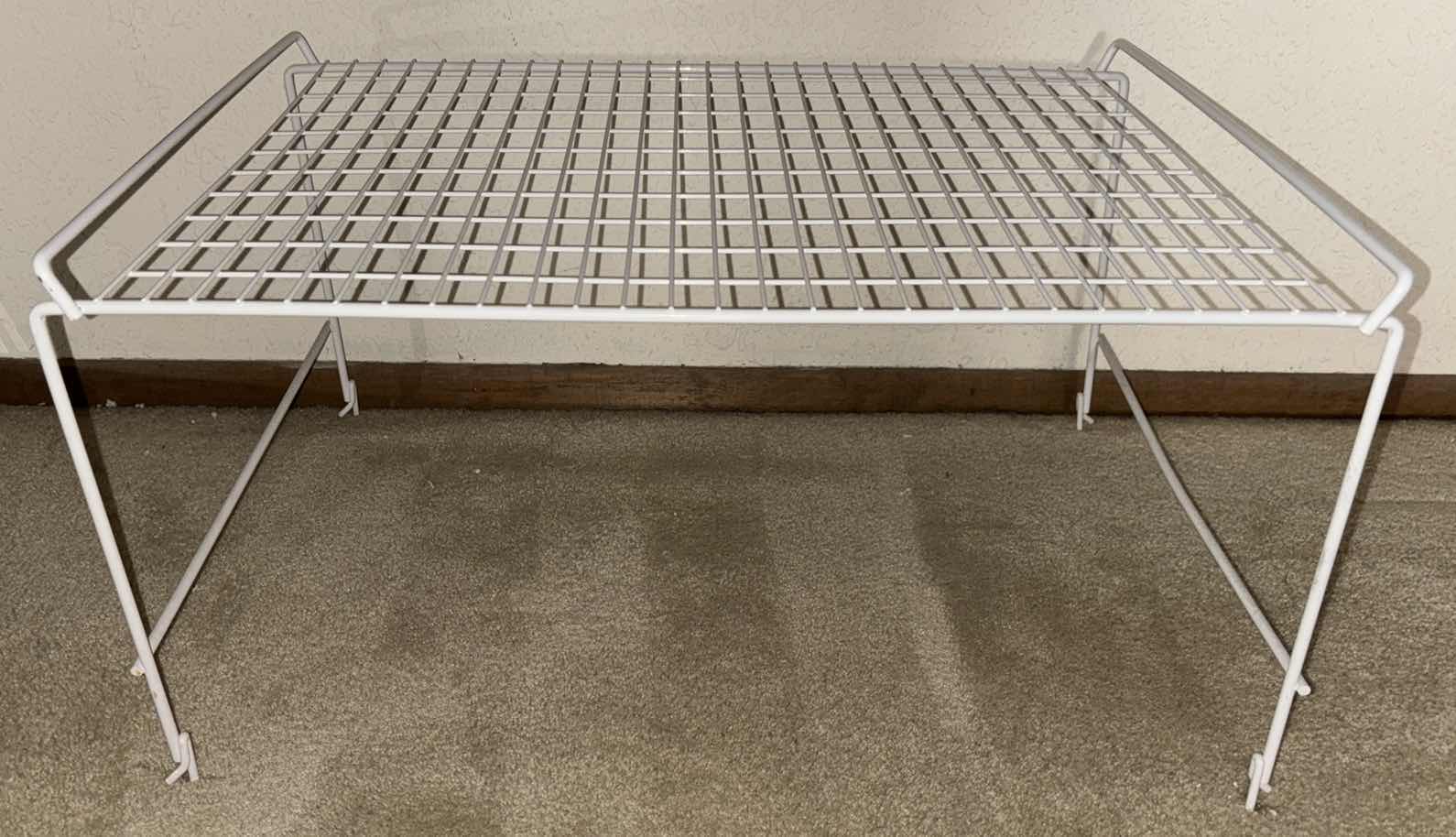 Photo 1 of 3 PC STACKABLE WIRE SHELVES (EACH SHELF 15.5” X 21.75” H11.75”)