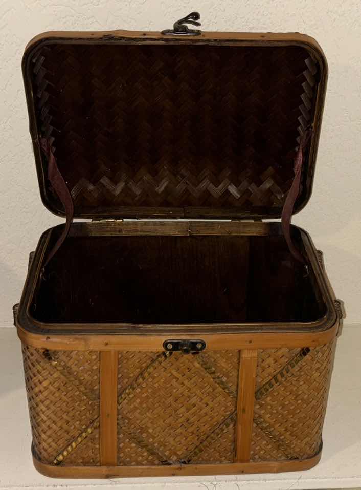 Photo 1 of VINTAGE HINGED WICKER WOVEN STORAGE CHEST TRUNK SET OF 2