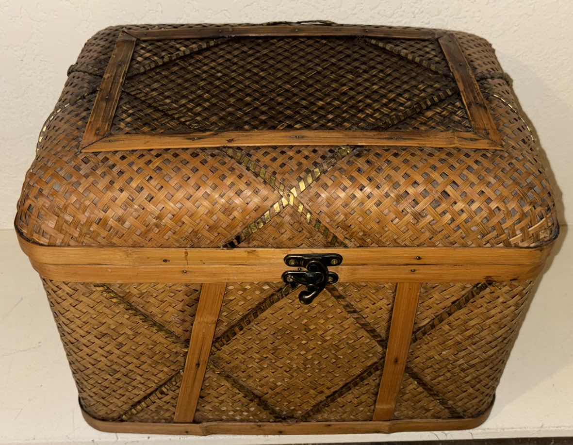Photo 1 of VINTAGE HINGED WICKER WOVEN STORAGE CHEST TRUNK SET OF 2