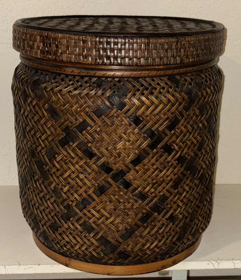 Photo 1 of MEDIUM WOVEN STORAGE BASKET W LID 13” X 13” H14.25”