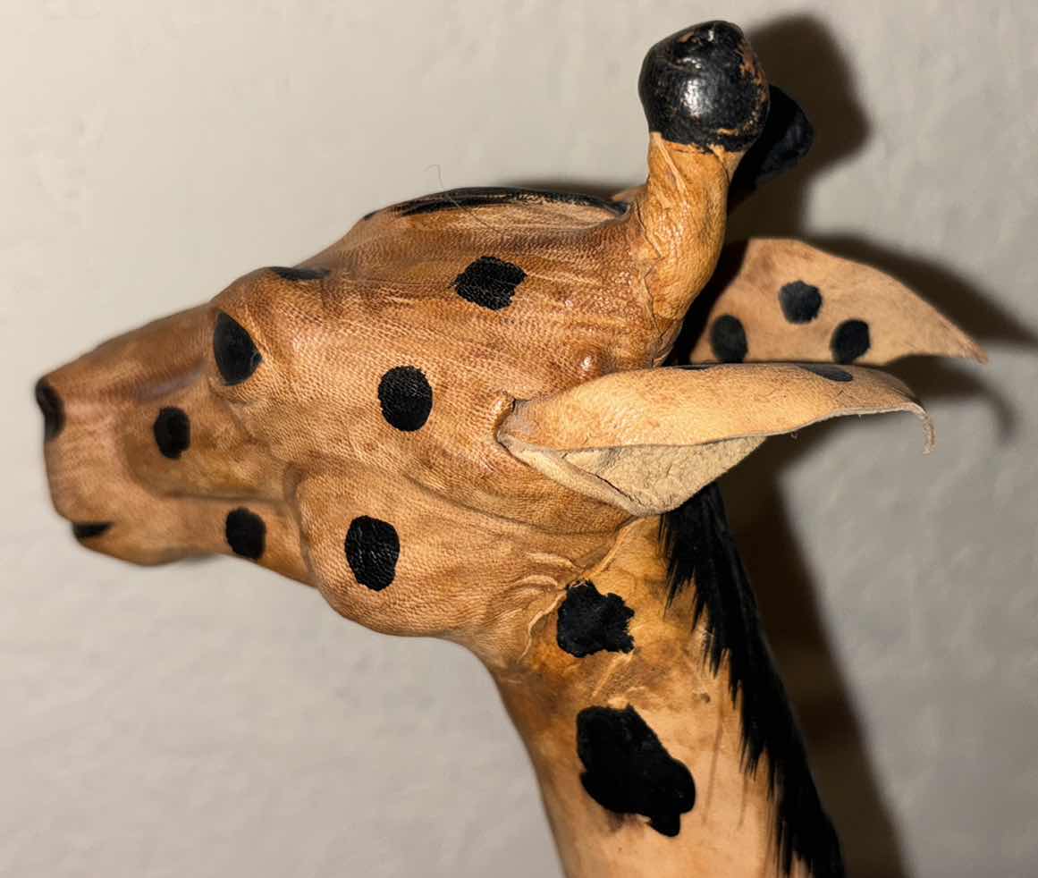 Photo 1 of VINTAGE LEATHER WRAPPED 17.5” PAPER MACHE GIRAFFE