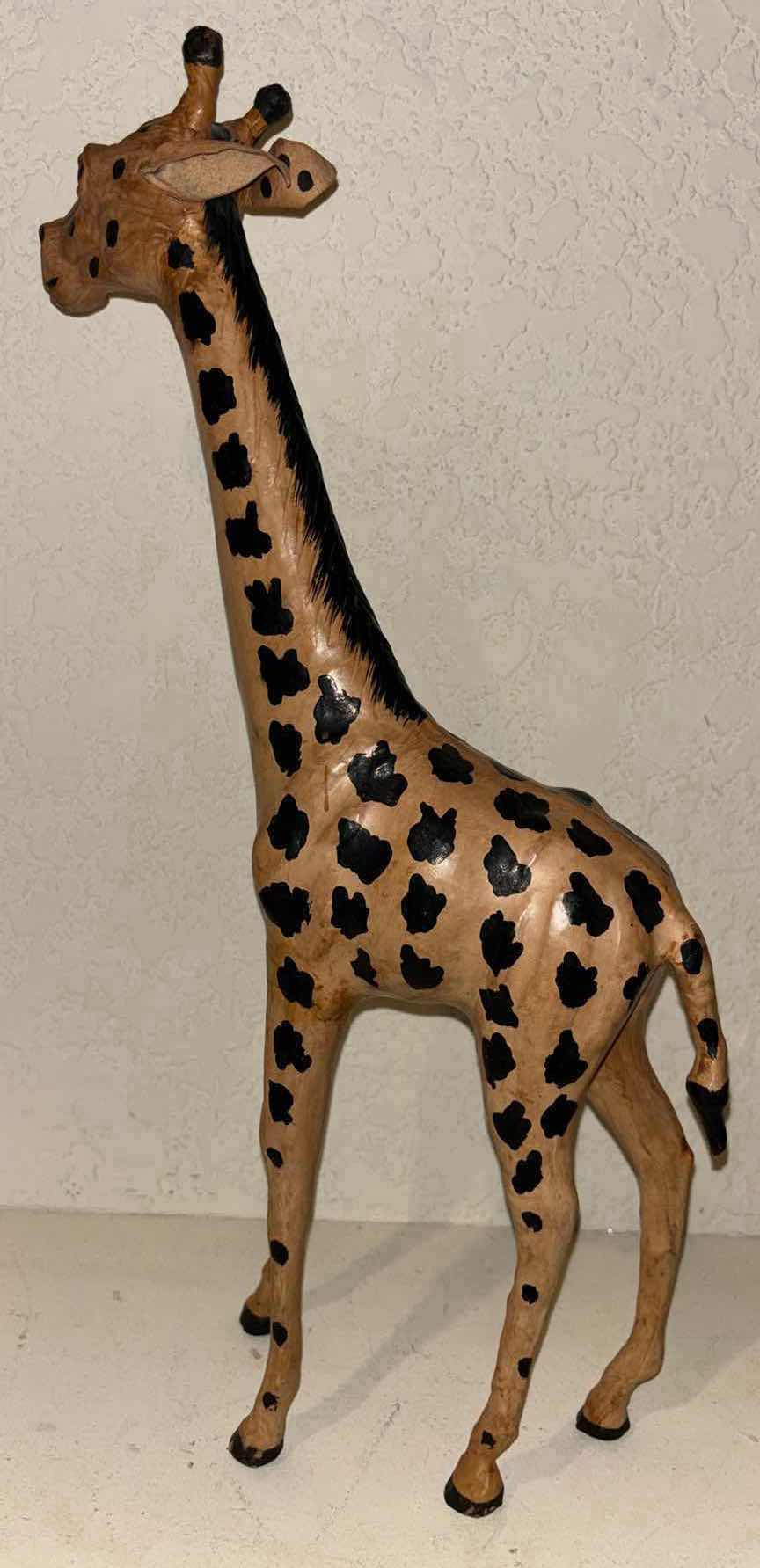 Photo 1 of VINTAGE LEATHER WRAPPED 17.5” PAPER MACHE GIRAFFE