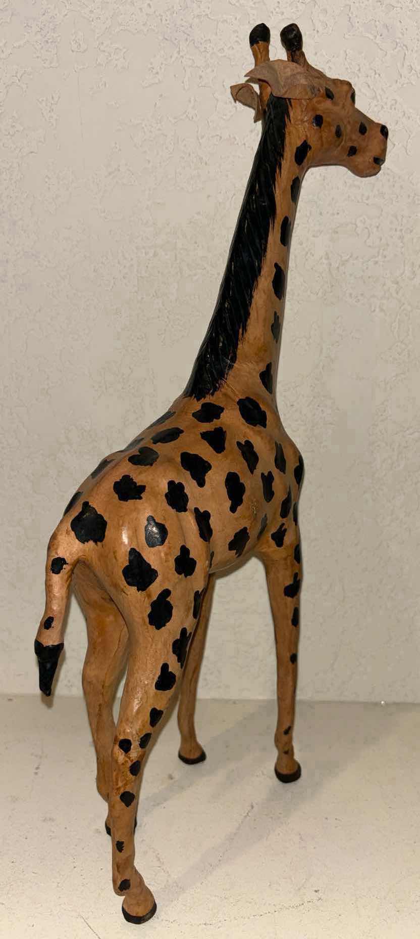 Photo 1 of VINTAGE LEATHER WRAPPED 17.5” PAPER MACHE GIRAFFE