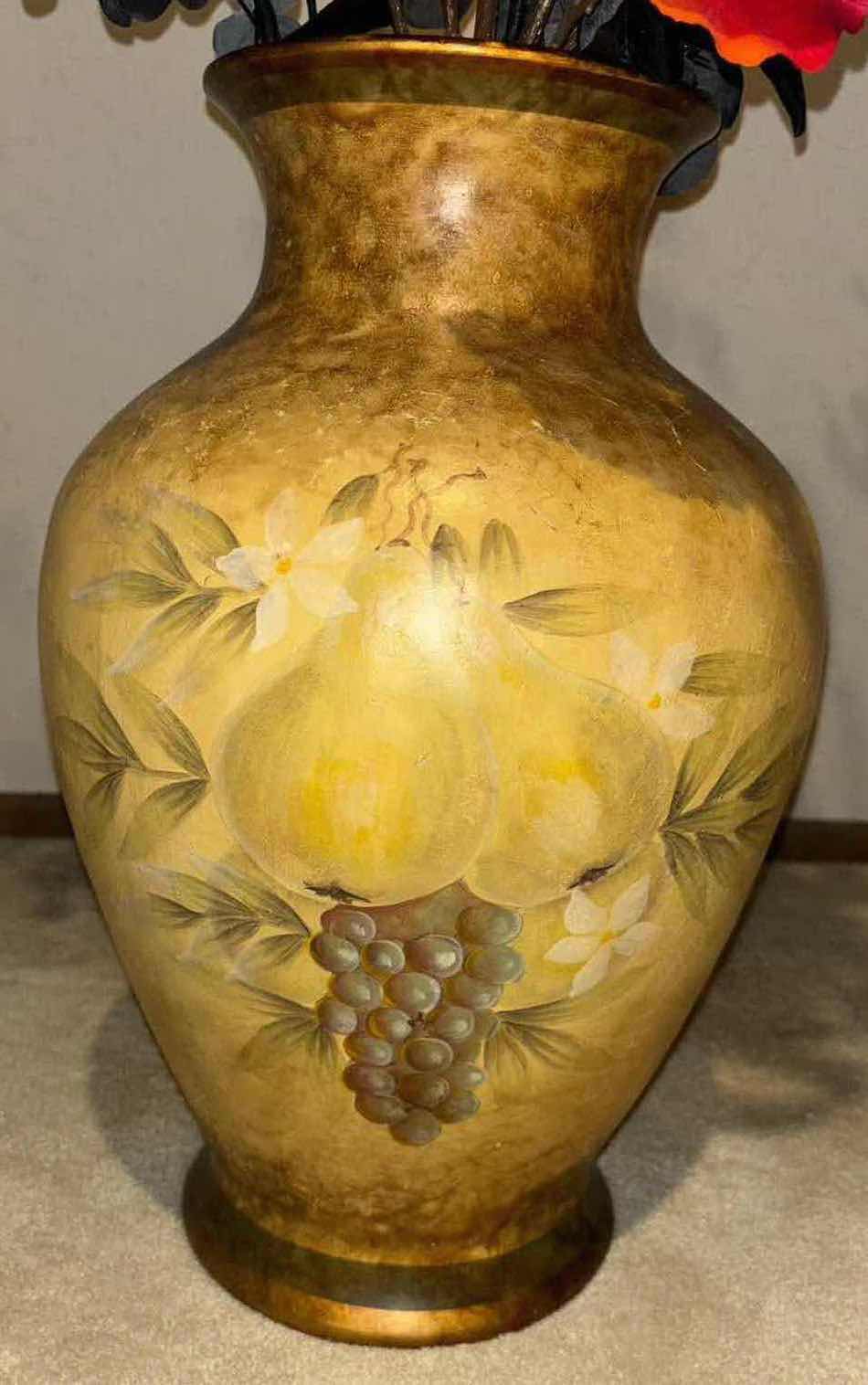 Photo 1 of PACIFIC RIM IMPORT CERAMIC ITALIAN PEARS & GRAPES 18” CERAMIC VASE W FAUX FLORAL ARRANGEMENT