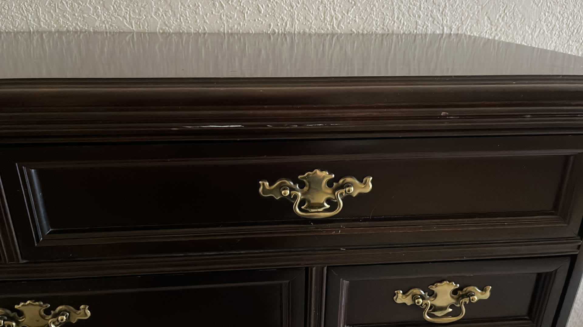 Photo 1 of BASSETT DARK WALNUT WOOD 9 DRAWER MULE CHEST DRESSER 52” X 19” H41”