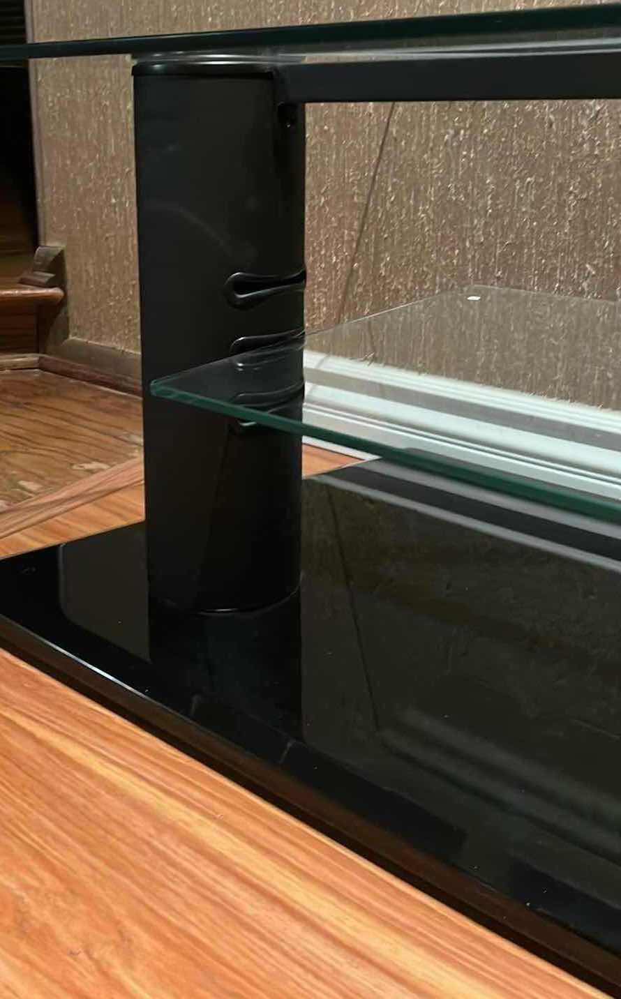 Photo 1 of BLACK METAL FRAME TEMPERED GLASS SHELF TV STAND ENTERTAINMENT CENTER W ADJUSTABLE SHELF 61” X 21” H17.75”