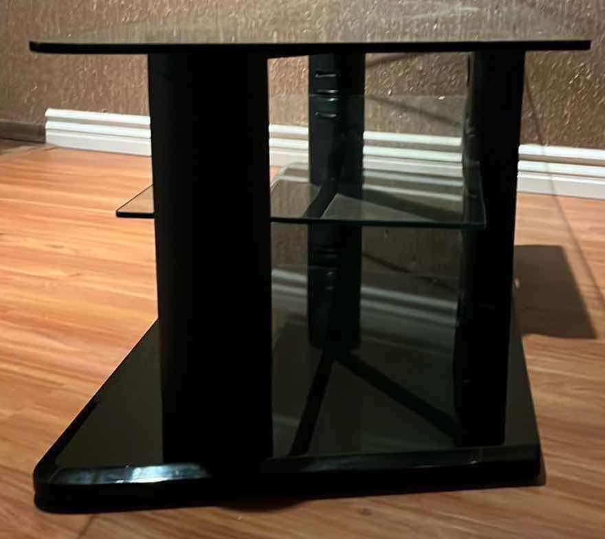 Photo 1 of BLACK METAL FRAME TEMPERED GLASS SHELF TV STAND ENTERTAINMENT CENTER W ADJUSTABLE SHELF 61” X 21” H17.75”