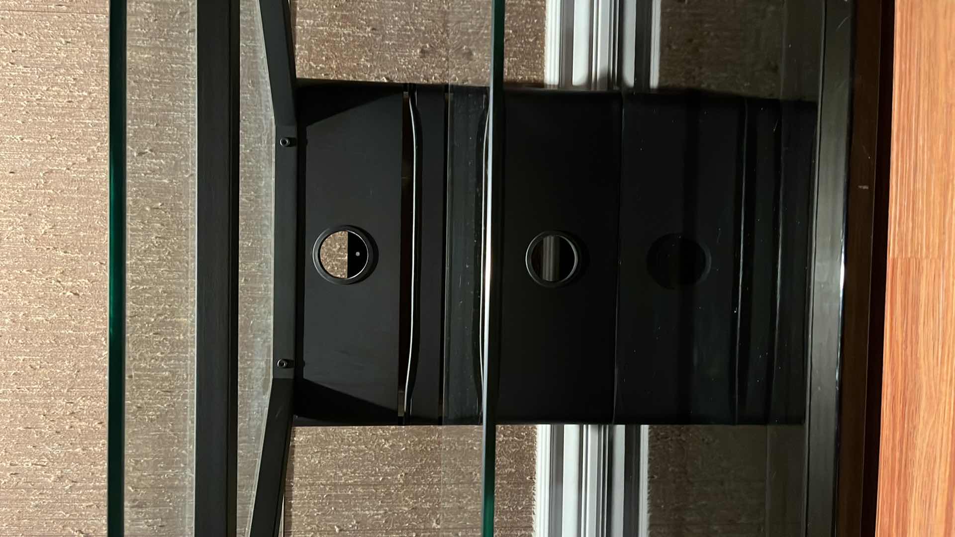 Photo 1 of BLACK METAL FRAME TEMPERED GLASS SHELF TV STAND ENTERTAINMENT CENTER W ADJUSTABLE SHELF 61” X 21” H17.75”