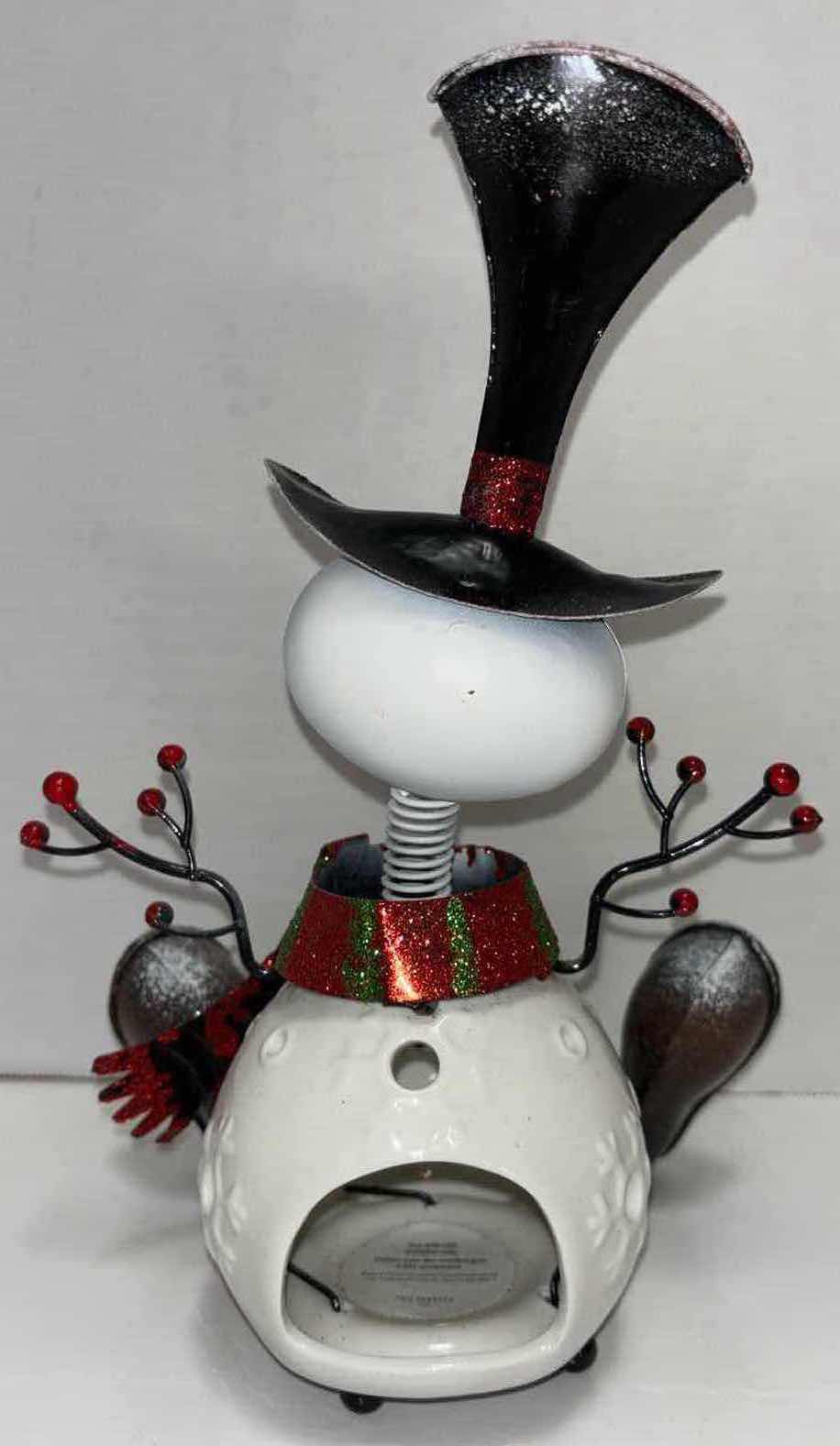 Photo 1 of PIER 1 IMPORTS METAL BOBBLE HEAD SNOWMAN LED TEALIGHT CANDLE HOLDER H10.25”