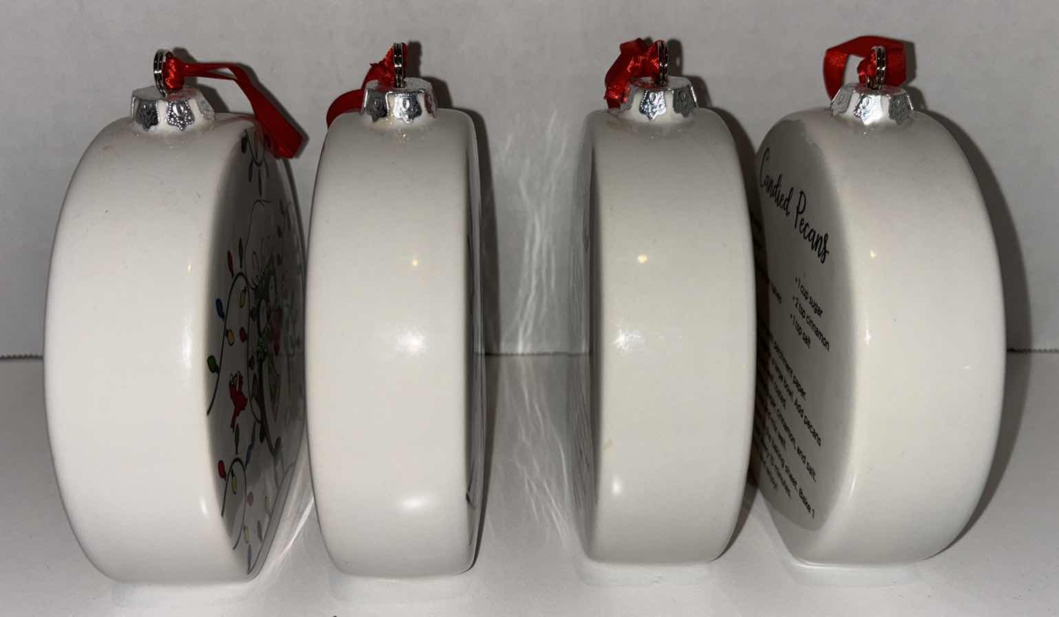 Photo 1 of SET OF 4 CERAMIC RECIPE ORNAMENTS/DECOR, HOLIDAY DESIGN ON FRONT/ RECIPE ON BACK