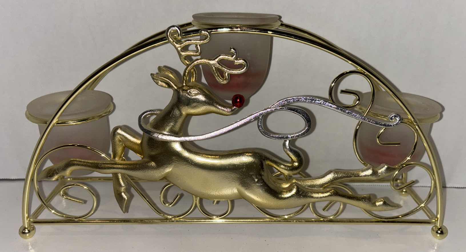 View 1 of REINDEER METAL VOTIVE CANDELABRA 4” X 14.5” H7.25”