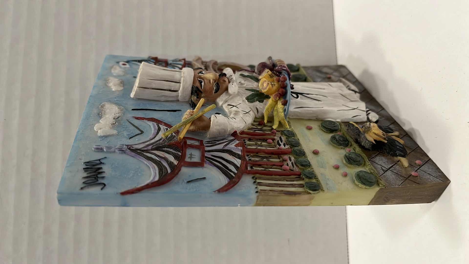 Photo 1 of WHIMSICAL CHEF SERVING OCTOPUS PLATTER JAPAN 3D CERAMIC TILE WALL ART BY JOANNA 4.75” X 6.25”