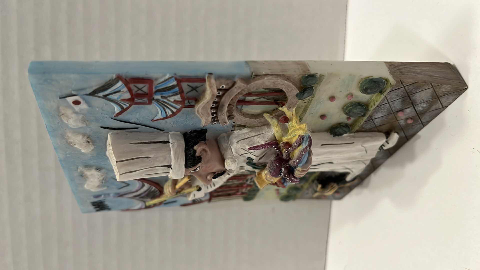 Photo 1 of WHIMSICAL CHEF SERVING OCTOPUS PLATTER JAPAN 3D CERAMIC TILE WALL ART BY JOANNA 4.75” X 6.25”