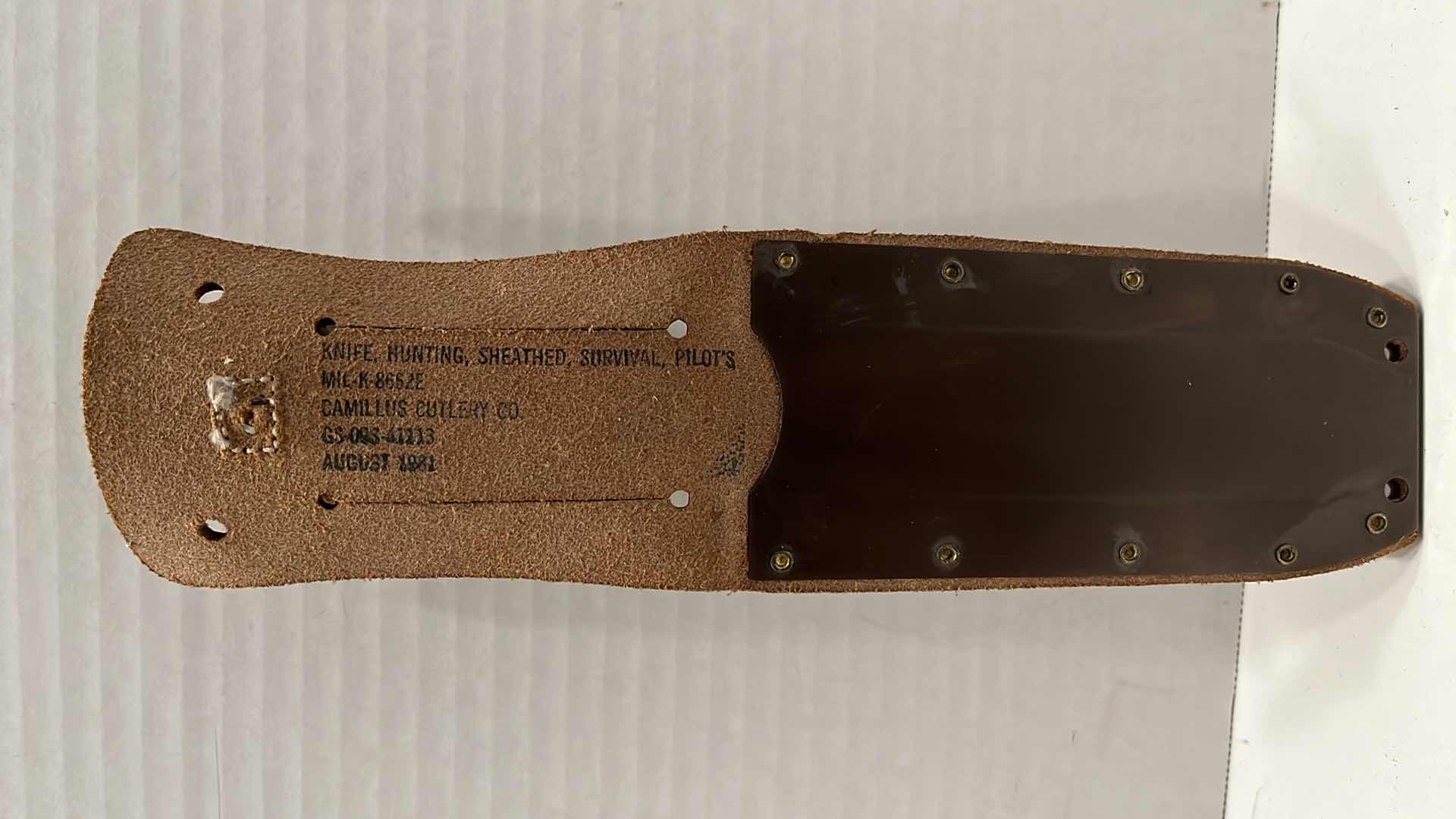 Photo 1 of CAMILLUS CUTLERY CO. PILOTS COMBAT SURVIVAL 10” FIXED BLADE KNIFE W SHARPENING STONE & LEATHER SHEATH