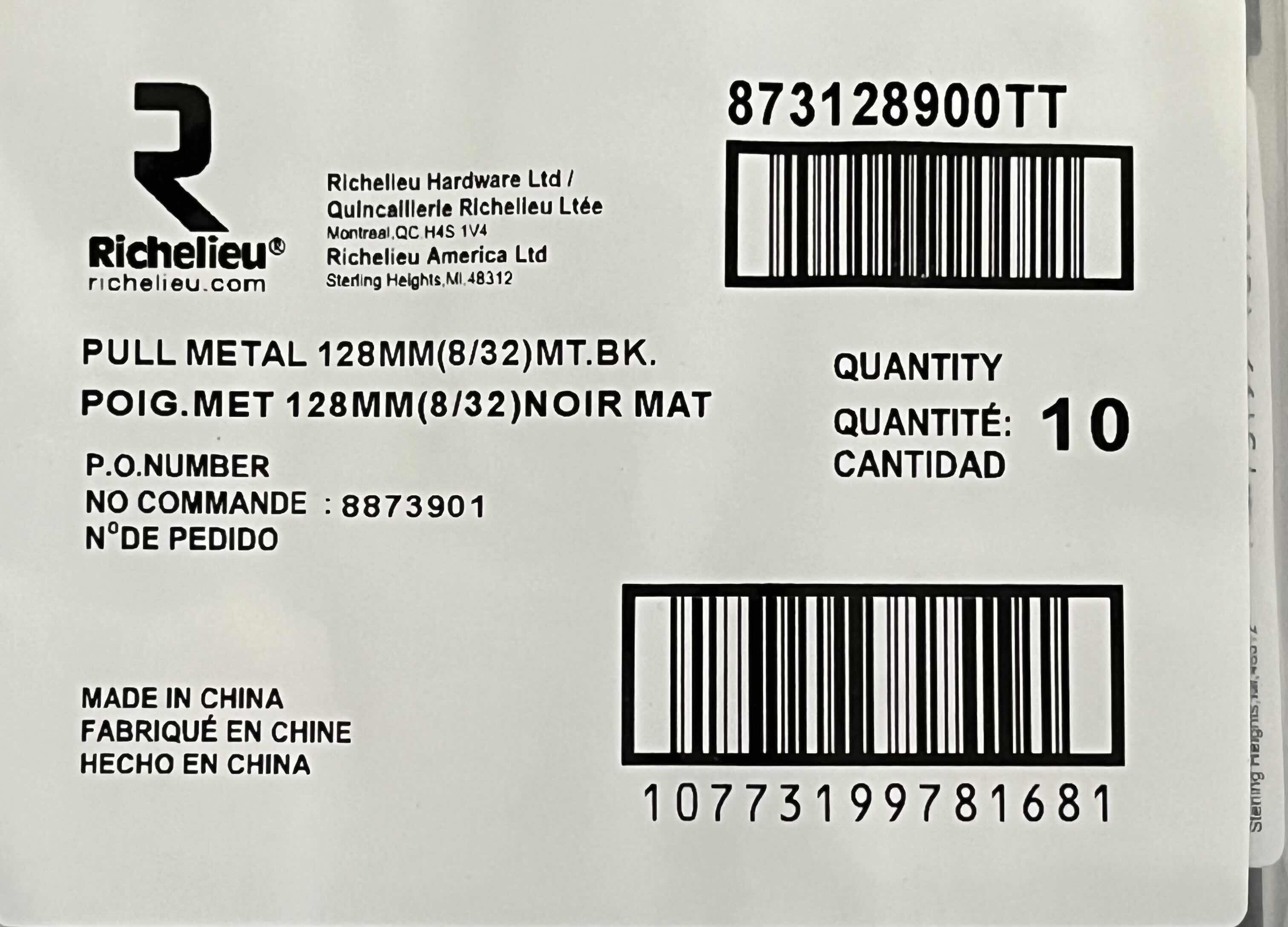 Photo 1 of RICHELIEU HARDWARE MATTE BLACK FINISH MODERN PULL CABINET HANDLE 873128900TT 1BAG/10PCS (READ NOTES)