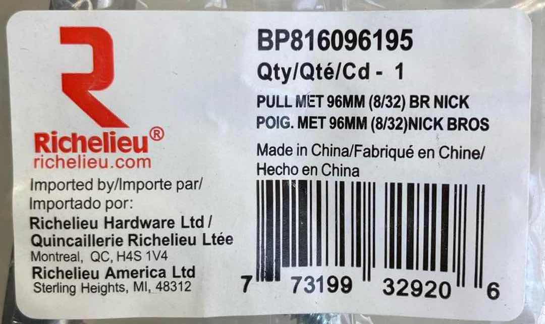 Photo 1 of RICHELIEU HARDWARE BRUSHED NICKEL ARMADALE PULL CABINET HANDLE BP816096195 1BAG/10PCS (READ NOTES)