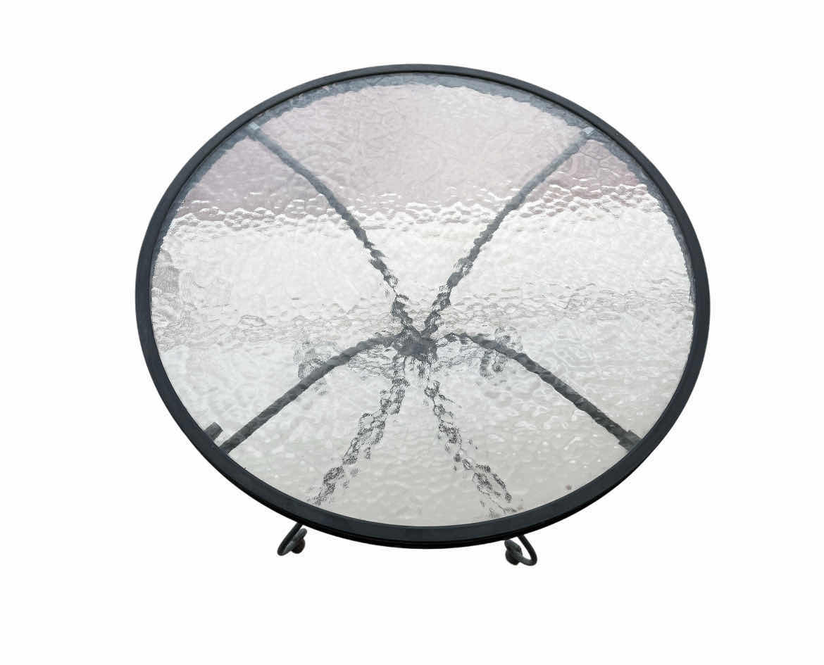 Photo 1 of BEVELED GLASS TOP WROUGHT IRON PATIO TABLE 29” X 28”