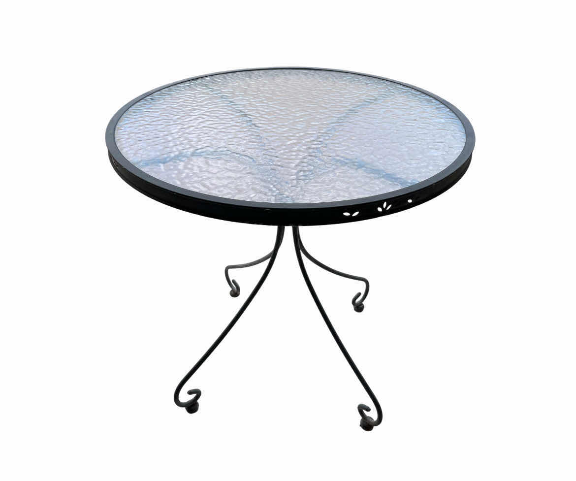 Photo 1 of BEVELED GLASS TOP WROUGHT IRON PATIO TABLE 29” X 28”