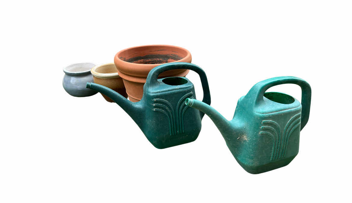 Photo 1 of CERAMIC PLANTERS (3) & 2 WATERING CANS