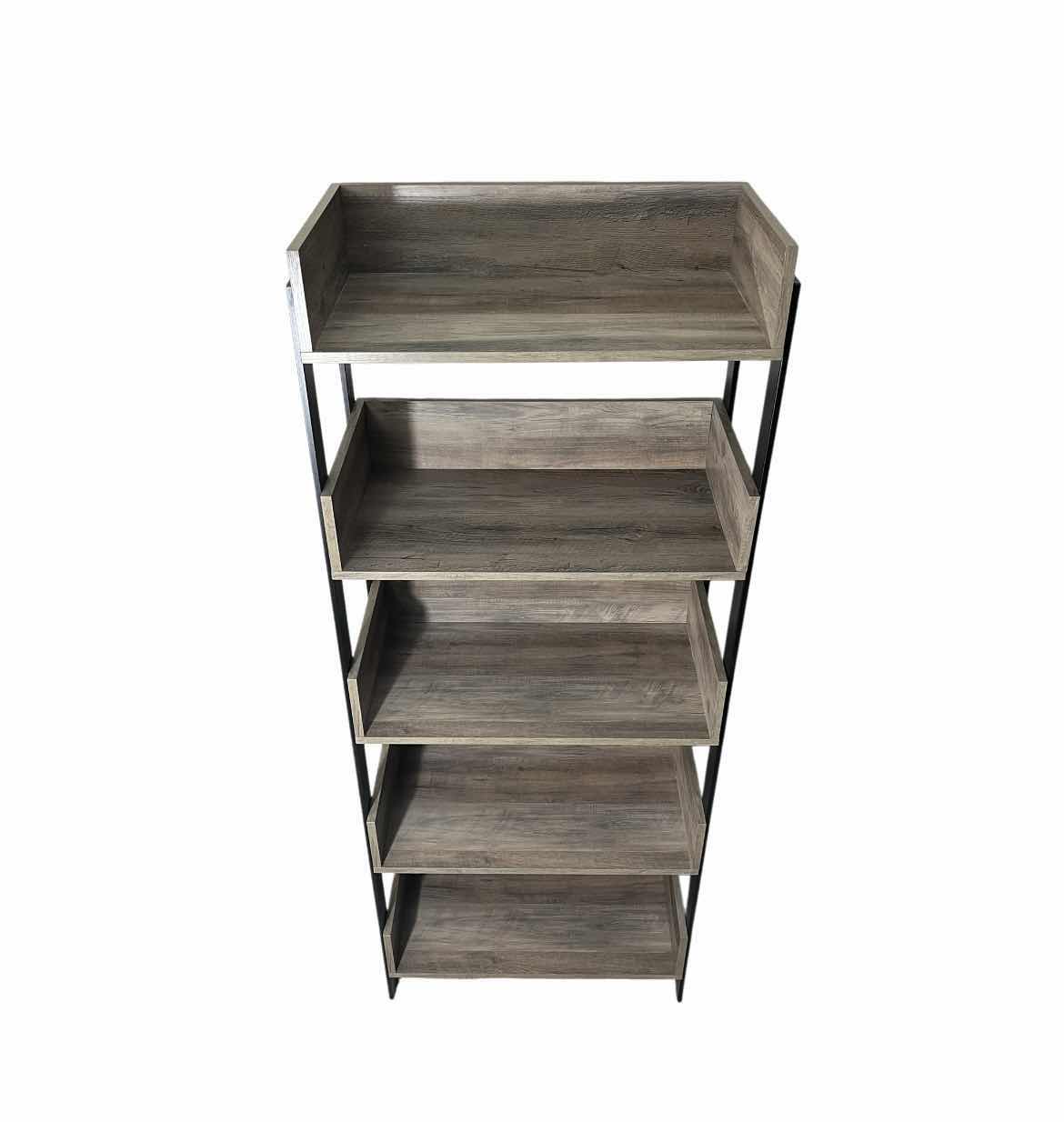 Photo 4 of WALKER EDISON MORTY GRAY WASH WOOD FINISH BLACK METAL FRAME BOOKSHELF 25” X 13” H64”