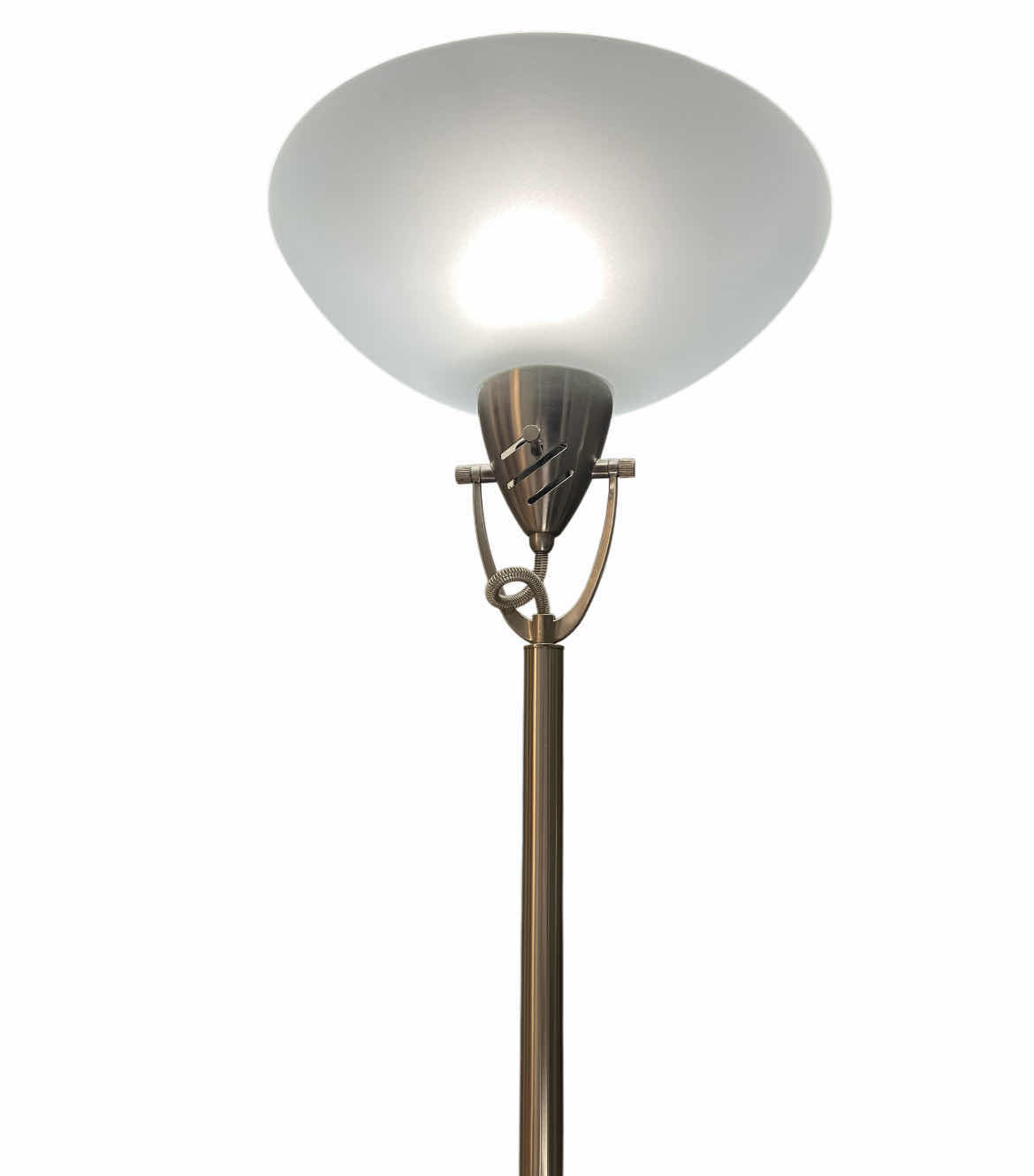 Photo 1 of BRUSHED STEEL FROSTED SHADE DUAL FLOOR LAMP 11” X 71”