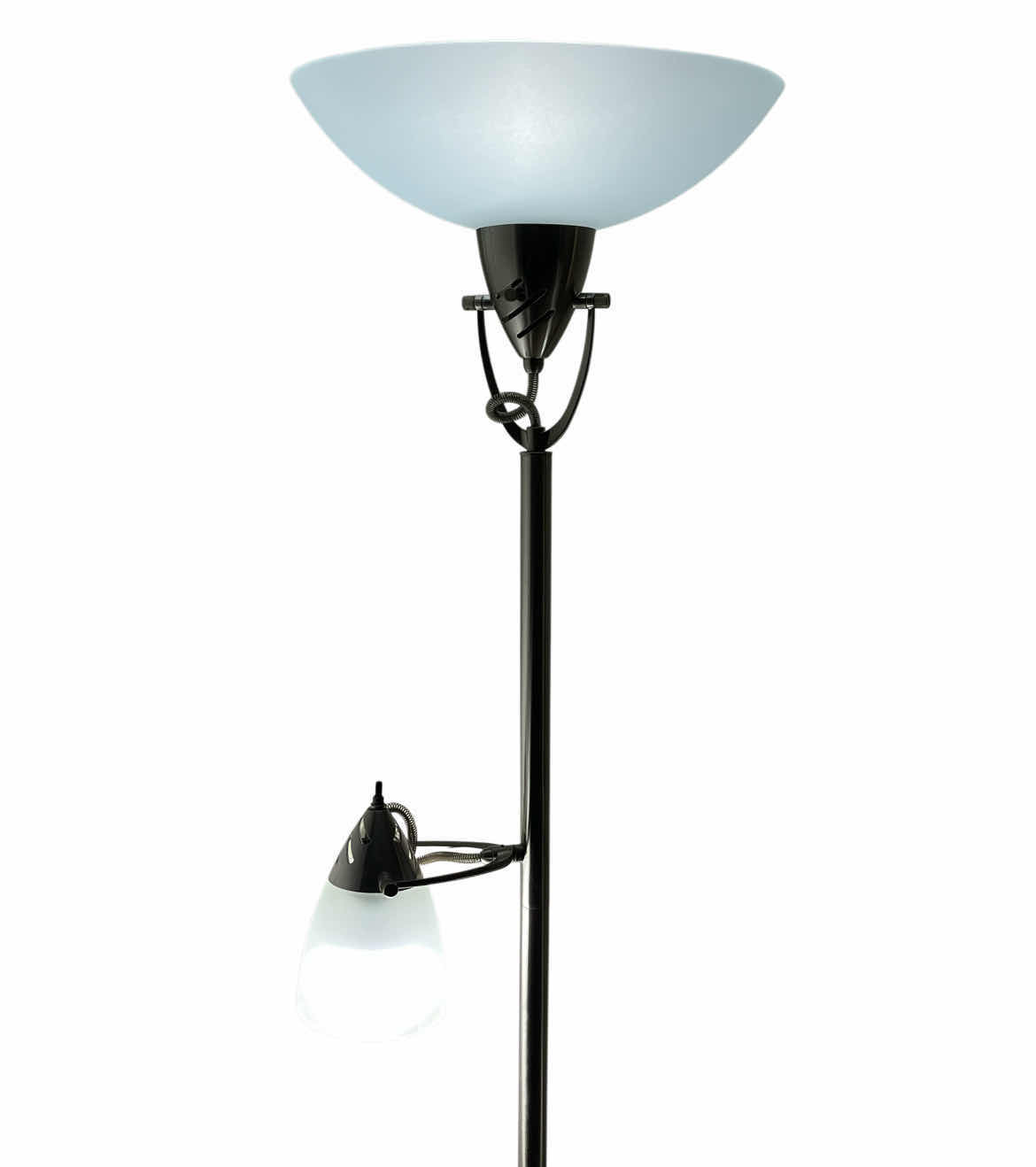 Photo 1 of BRUSHED STEEL FROSTED SHADE DUAL FLOOR LAMP 11” X 71”