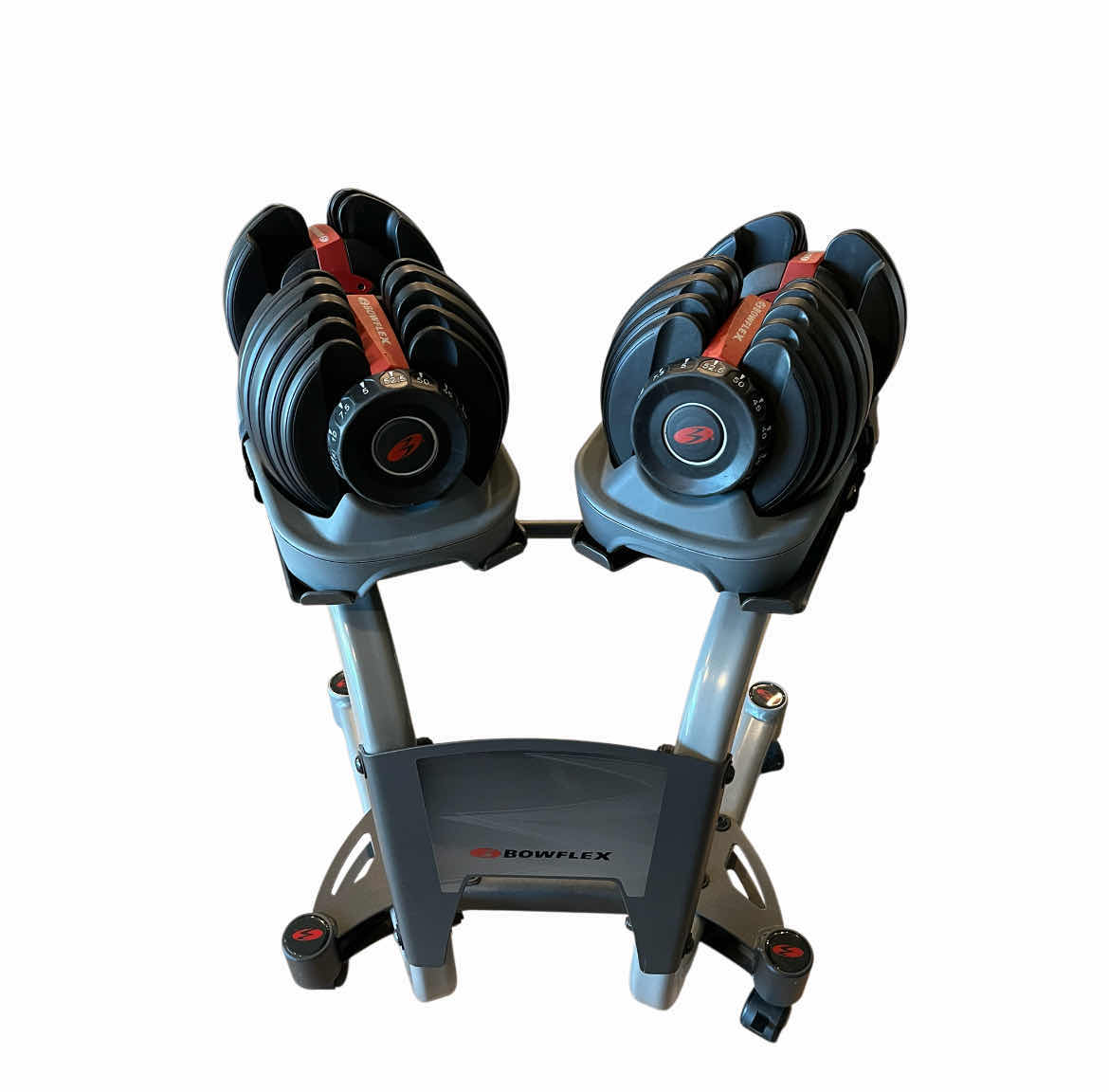 Photo 1 of BOWFLEX SERIES 552 SELECT TECH 5LBS-52.5LBS ADJUSTABLE DUMBBELL SET W SELECT TECH ROLLING STAND