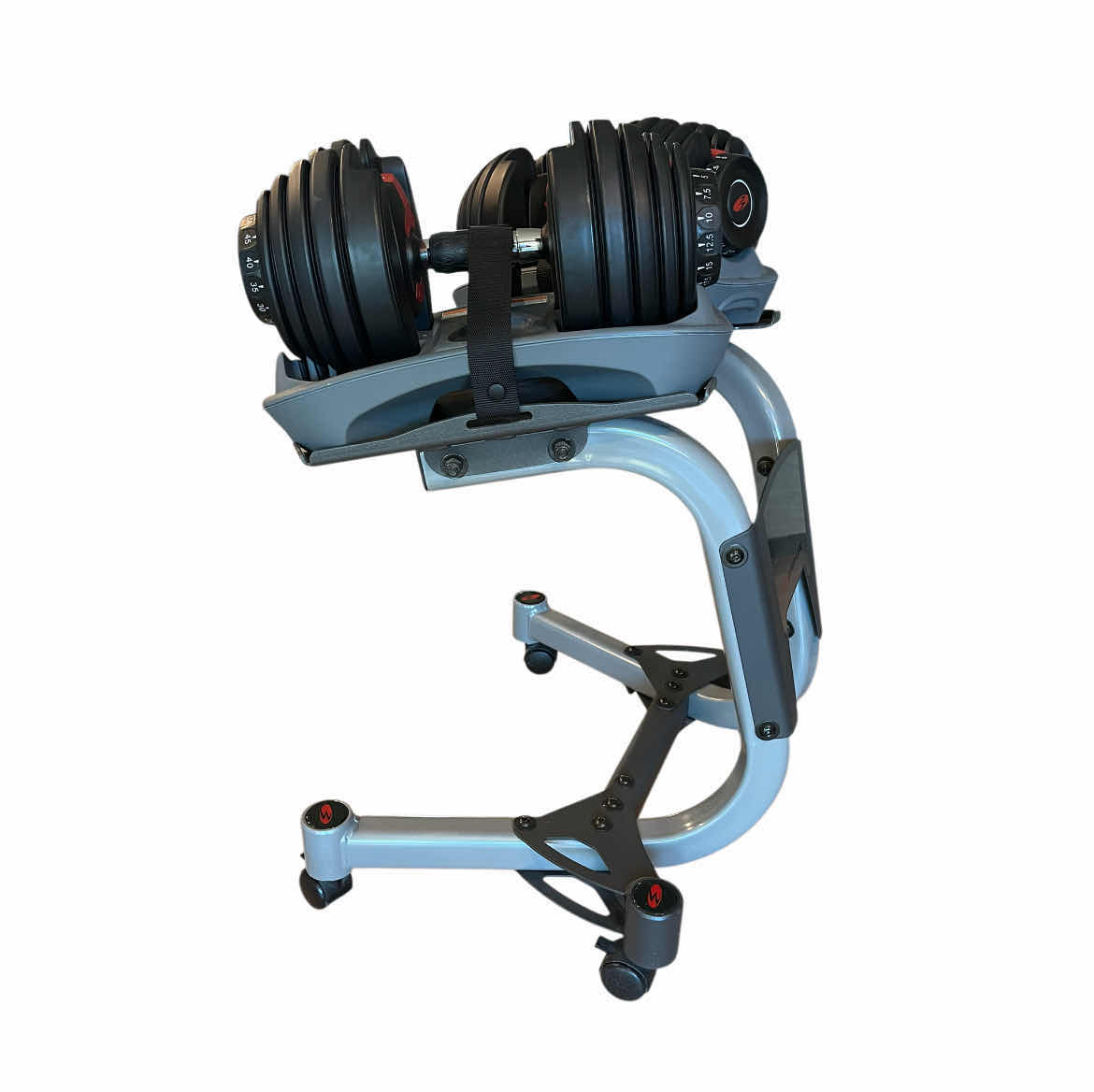 Photo 1 of BOWFLEX SERIES 552 SELECT TECH 5LBS-52.5LBS ADJUSTABLE DUMBBELL SET W SELECT TECH ROLLING STAND
