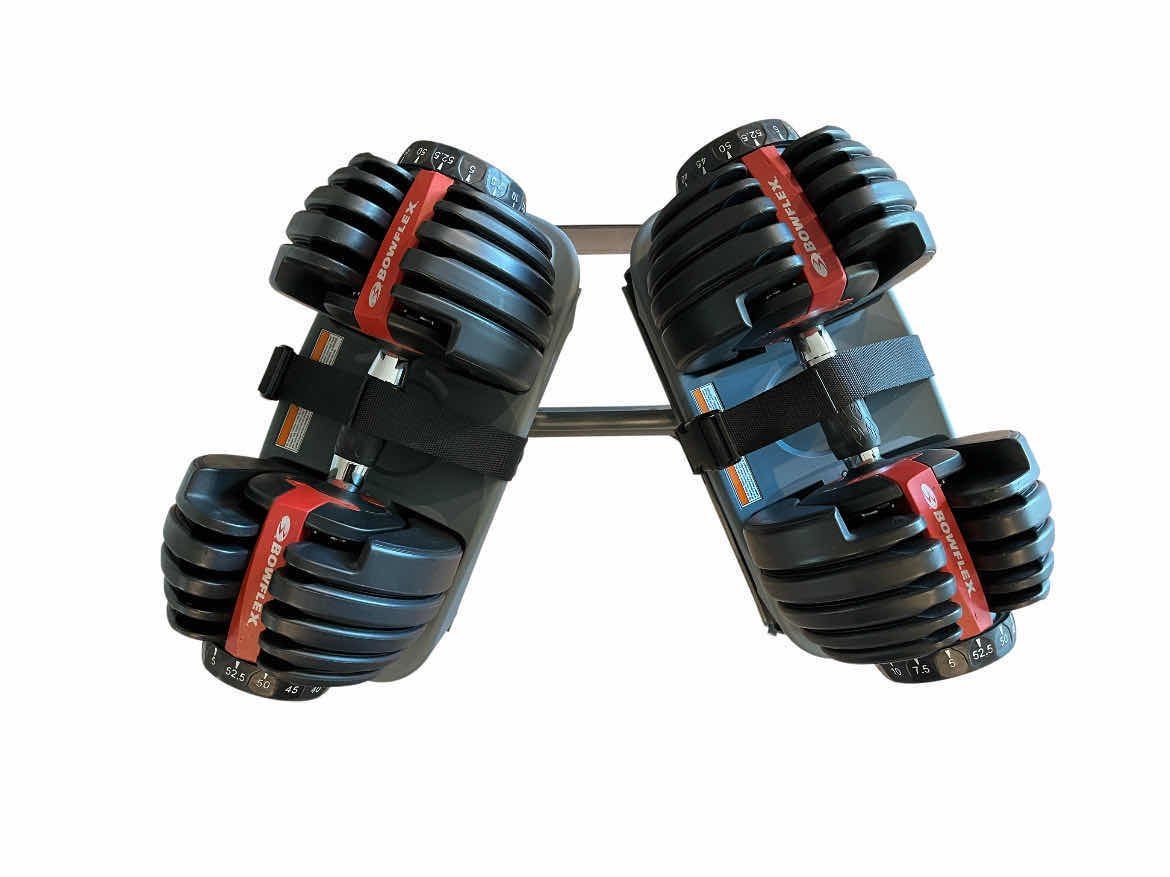 Photo 1 of BOWFLEX SERIES 552 SELECT TECH 5LBS-52.5LBS ADJUSTABLE DUMBBELL SET W SELECT TECH ROLLING STAND