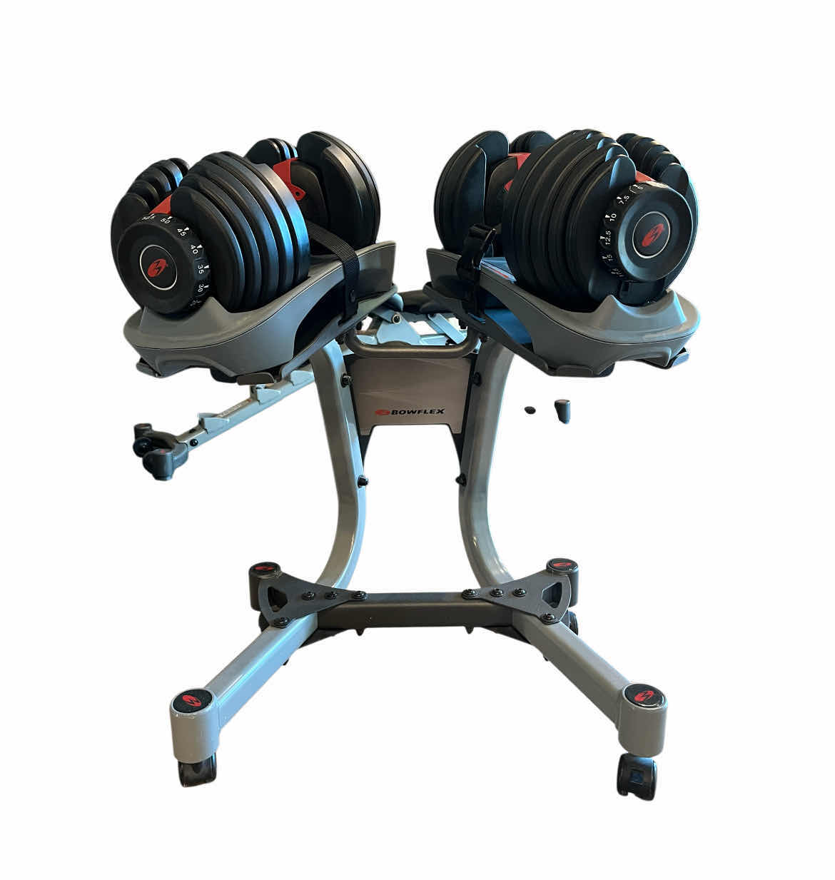 Photo 1 of BOWFLEX SERIES 552 SELECT TECH 5LBS-52.5LBS ADJUSTABLE DUMBBELL SET W SELECT TECH ROLLING STAND