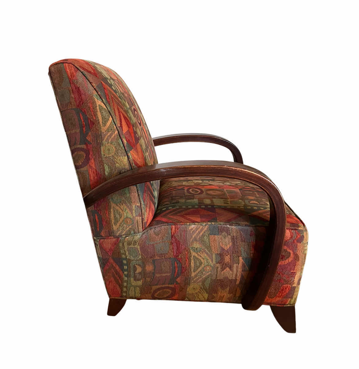 Photo 1 of SOUTHWESTERN TRIBAL PATTERN UPHOLSTERED WOOD ACCENTED OVERSIZED ARMCHAIR W OTTOMAN