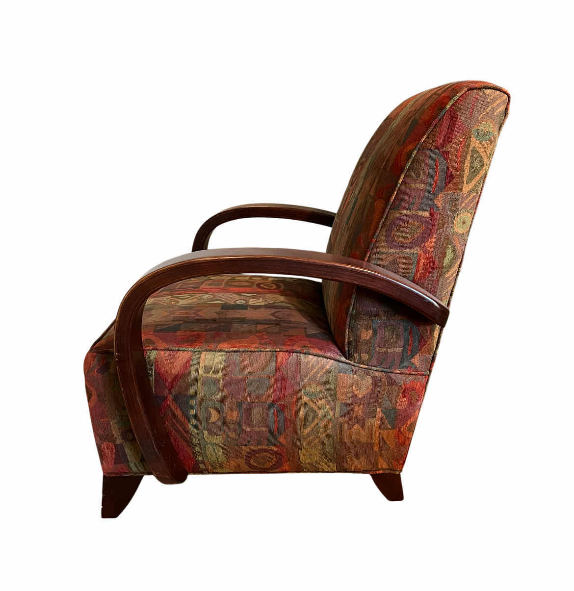 Photo 1 of SOUTHWESTERN TRIBAL PATTERN UPHOLSTERED WOOD ACCENTED OVERSIZED ARMCHAIR W OTTOMAN