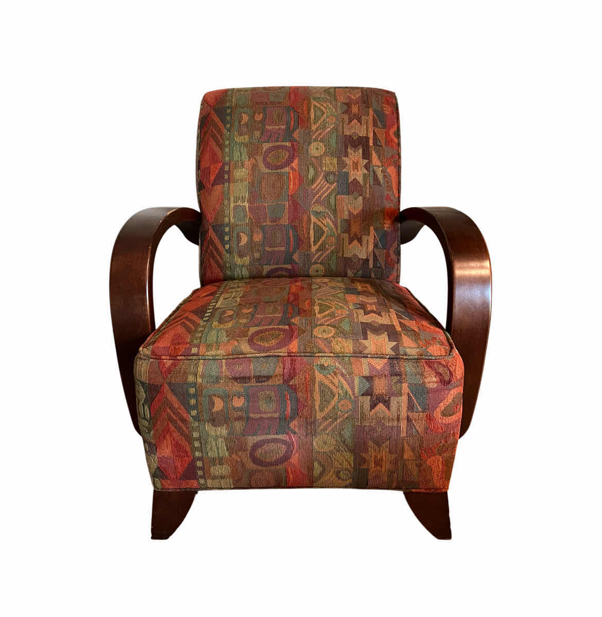 Photo 1 of SOUTHWESTERN TRIBAL PATTERN UPHOLSTERED WOOD ACCENTED OVERSIZED ARMCHAIR