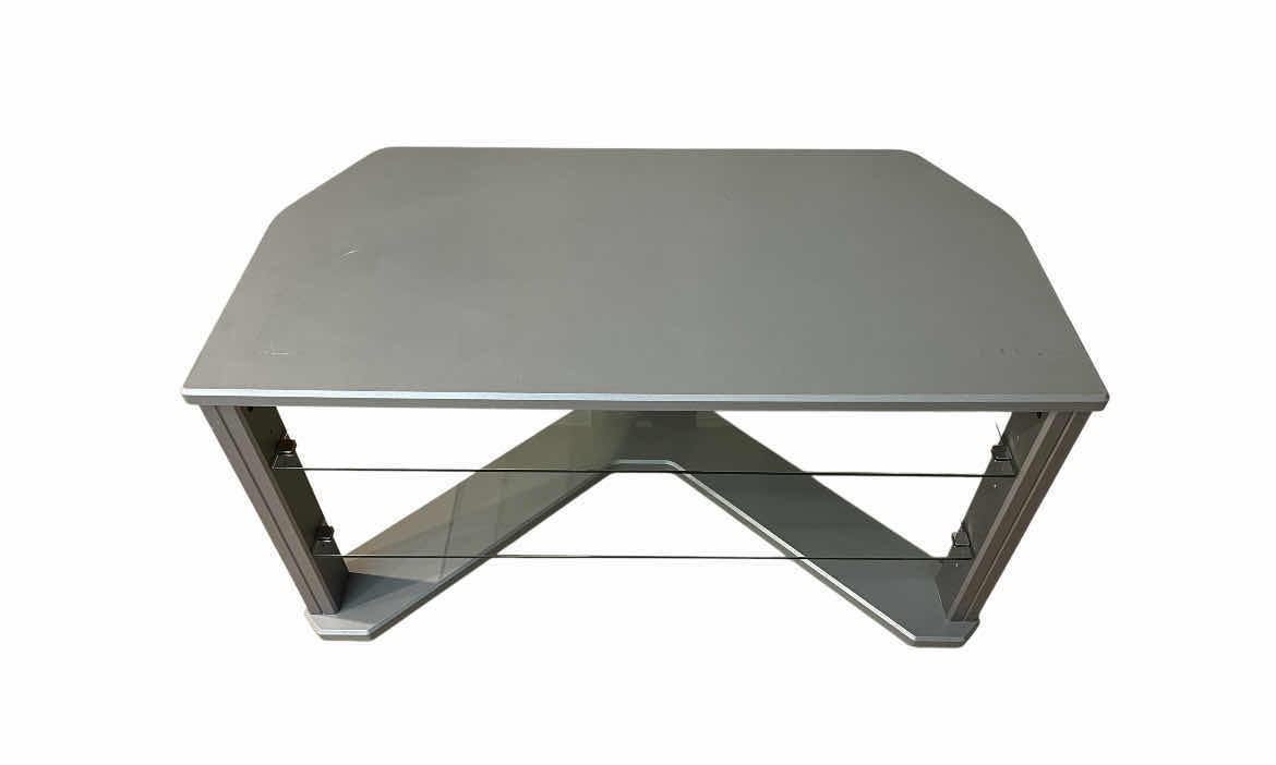 Photo 1 of TECHCRAFT SILVER MATTE GLASS SHELF ROLLING TV STAND 41.75” X 21.5 H23.5”