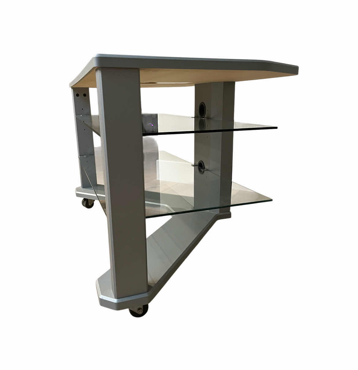 Photo 1 of TECHCRAFT SILVER MATTE GLASS SHELF ROLLING TV STAND 41.75” X 21.5 H23.5”
