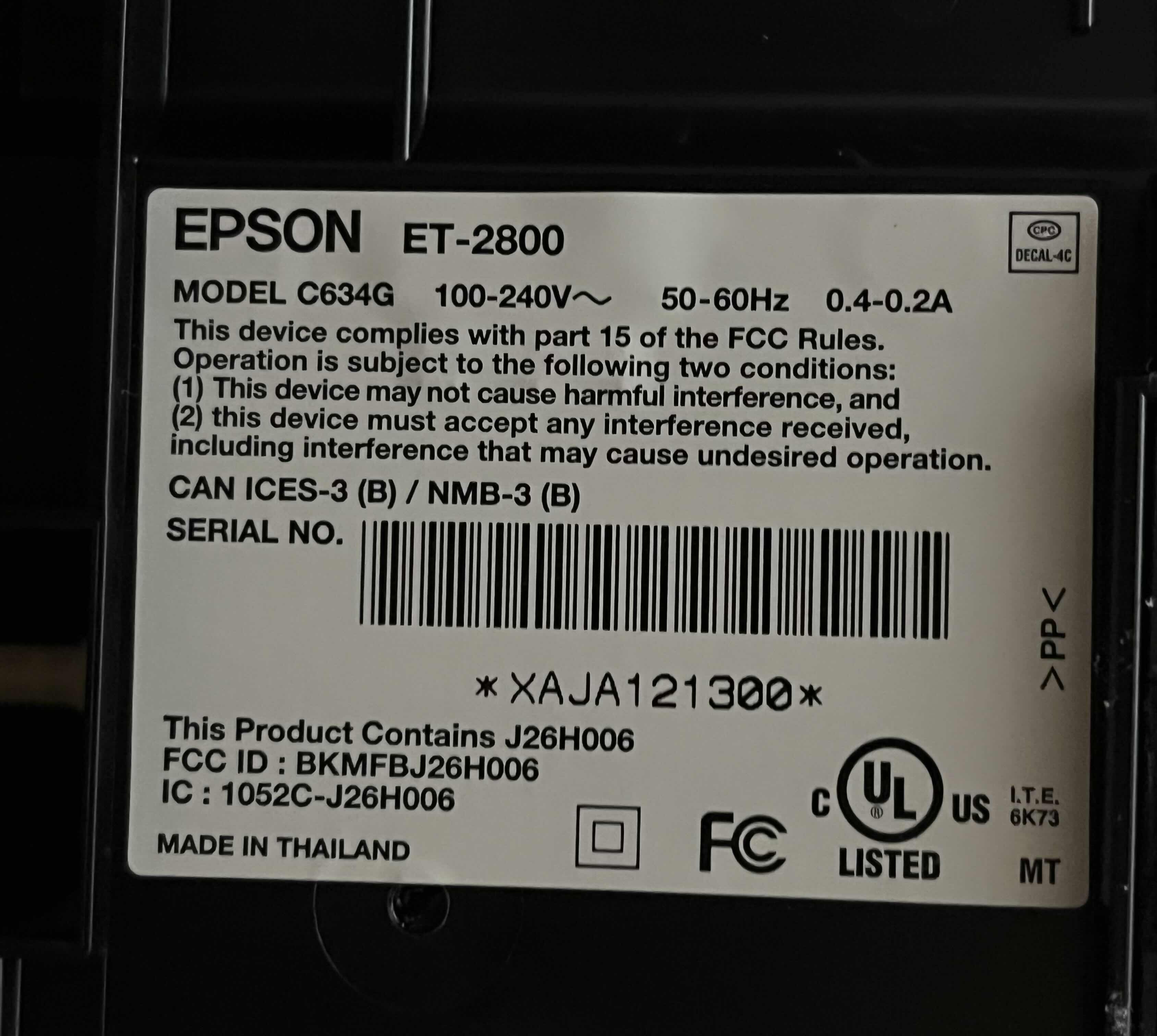 Photo 1 of EPSON ECOTANK ET-2800 CARTRIDGE FREE SUPERTANK ALL-IN-ONE WIRELESS COLOR PRINTER C634G