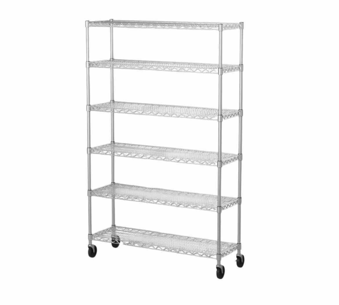 Photo 1 of TRINITY ECO-STORAGE 6 TIER ROLLING CHROME STEEL WIRE SHELVING UNIT