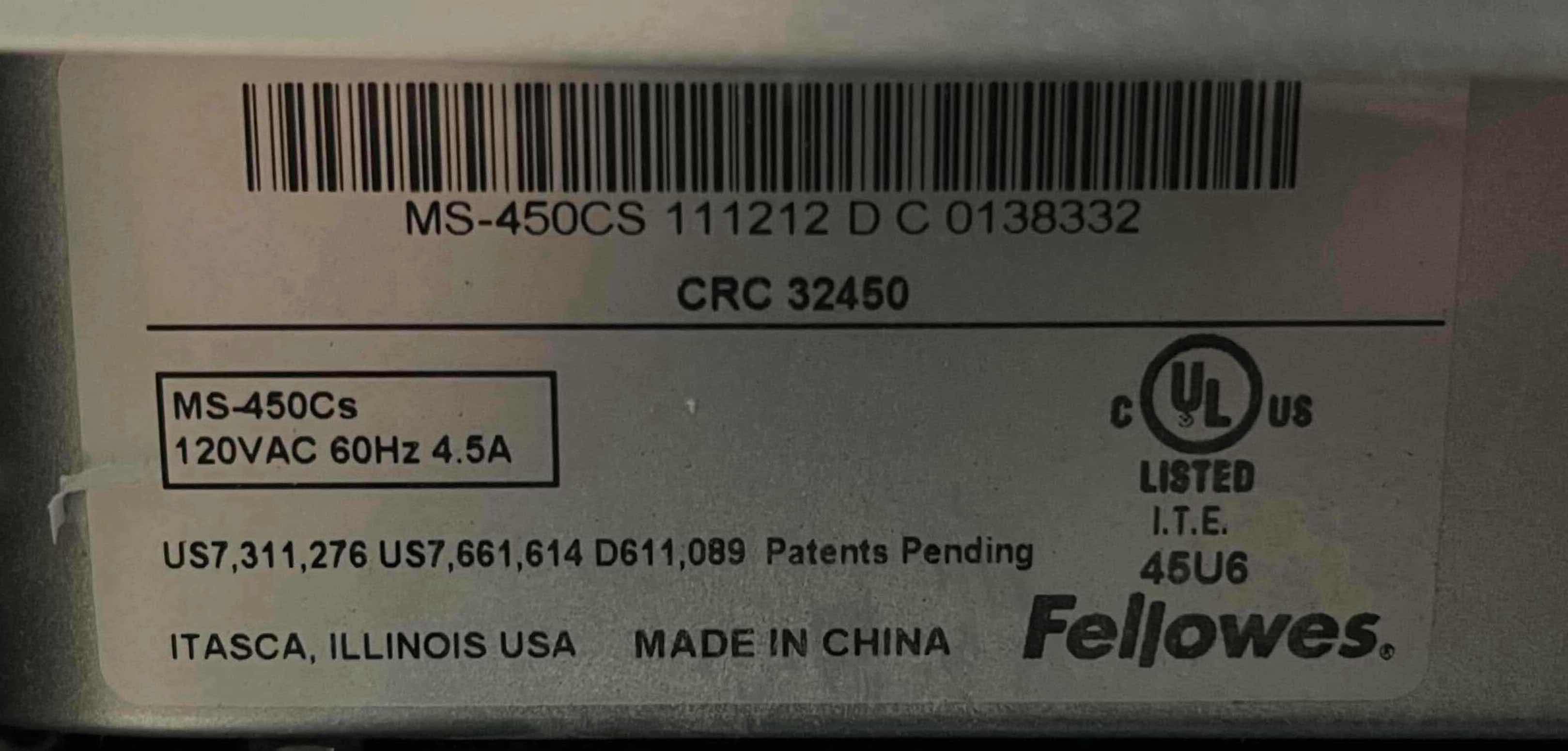 Photo 5 of FELLOWES MICRO-CUT 7 SHEET PAPER & CREDIT CARD POWER-SHEDDER MS-450CS