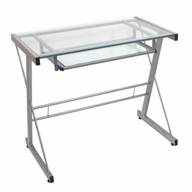 Photo 1 of WALKER EDISON GLASS & SILVER SOLO MODERN COMPUTER DESK