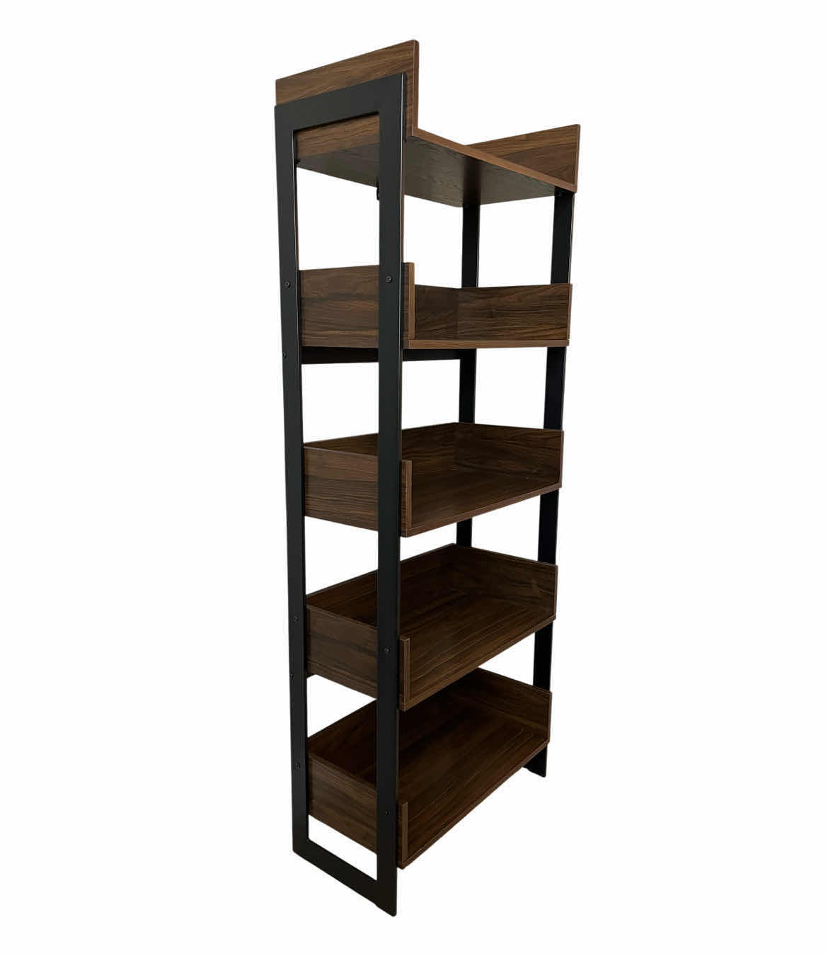 Photo 1 of WALKER EDISON MORTY DARK WALNUT WOOD FINISH BLACK METAL FRAME BOOKSHELF 25” X 13” H64”