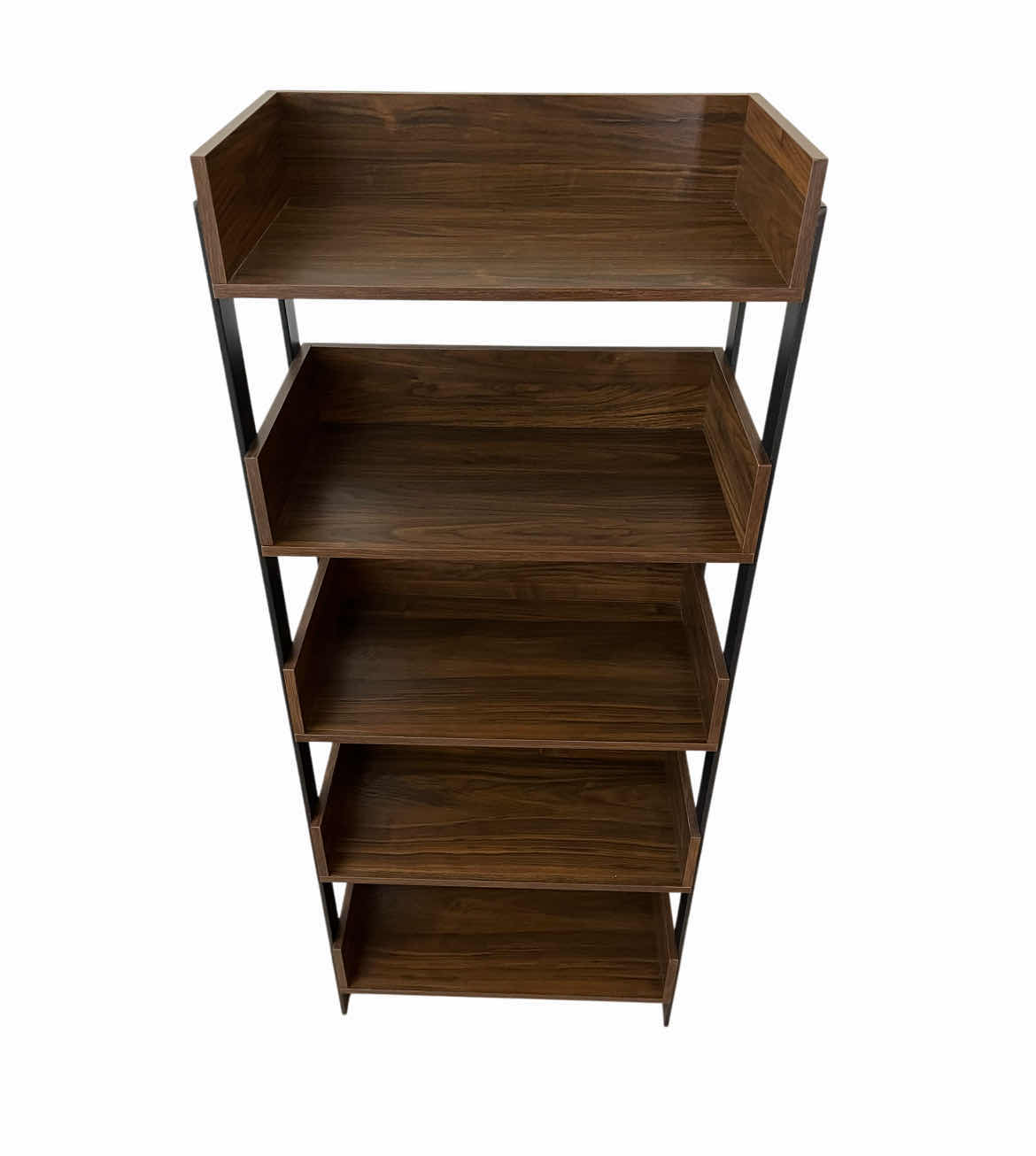 Photo 1 of WALKER EDISON MORTY DARK WALNUT WOOD FINISH BLACK METAL FRAME BOOKSHELF 25” X 13” H64”