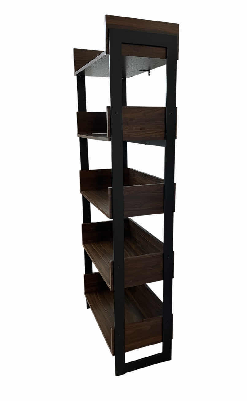 Photo 1 of WALKER EDISON MORTY DARK WALNUT WOOD FINISH BLACK METAL FRAME BOOKSHELF 25” X 13” H64”